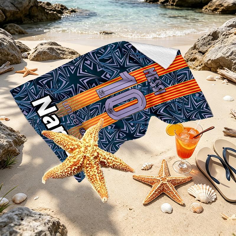 Custom Name Personalized Lionel Messi Print Beach Towel, for Trip Camping Beach Party Home Decor, Birthday Gift for Family & Friends