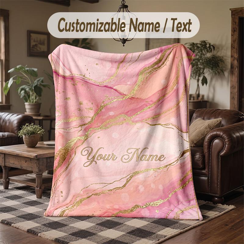 Pink Leopard Theme Throw Blanket Custom Name Text Personalized Blanket Soft Cozy Blanket for Home Sofa Bed