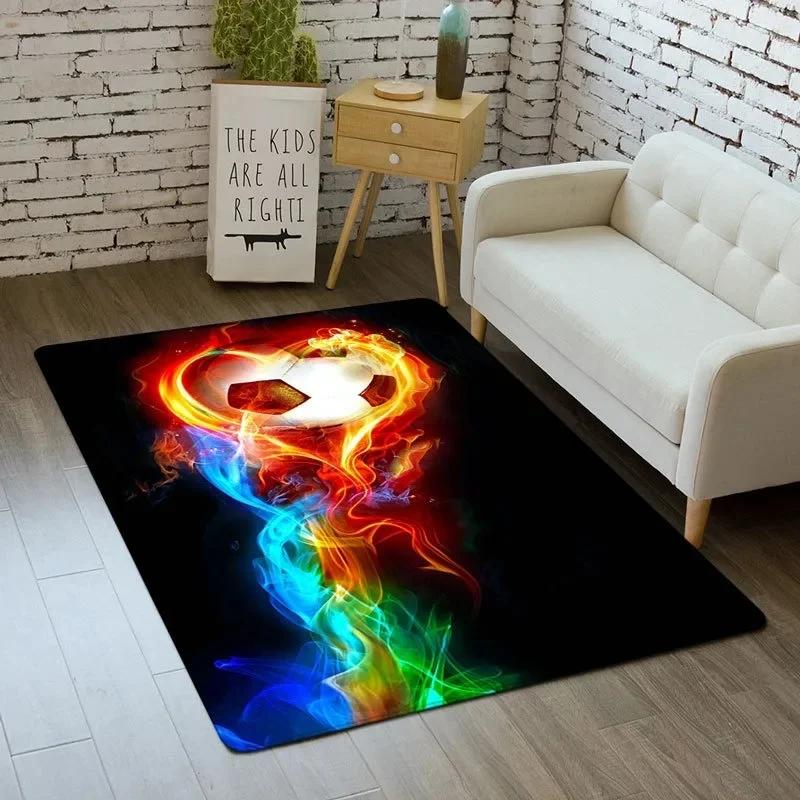 Sporty Football Pitch Floor Mat Non-Slip Washable Carpet for Living Room or Boy's Bedroom Vibrant Rug for Sofa Area Decor