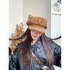 Cute Leopard Print Ears Octagonal Hat For Large Head Size Spring Autumn