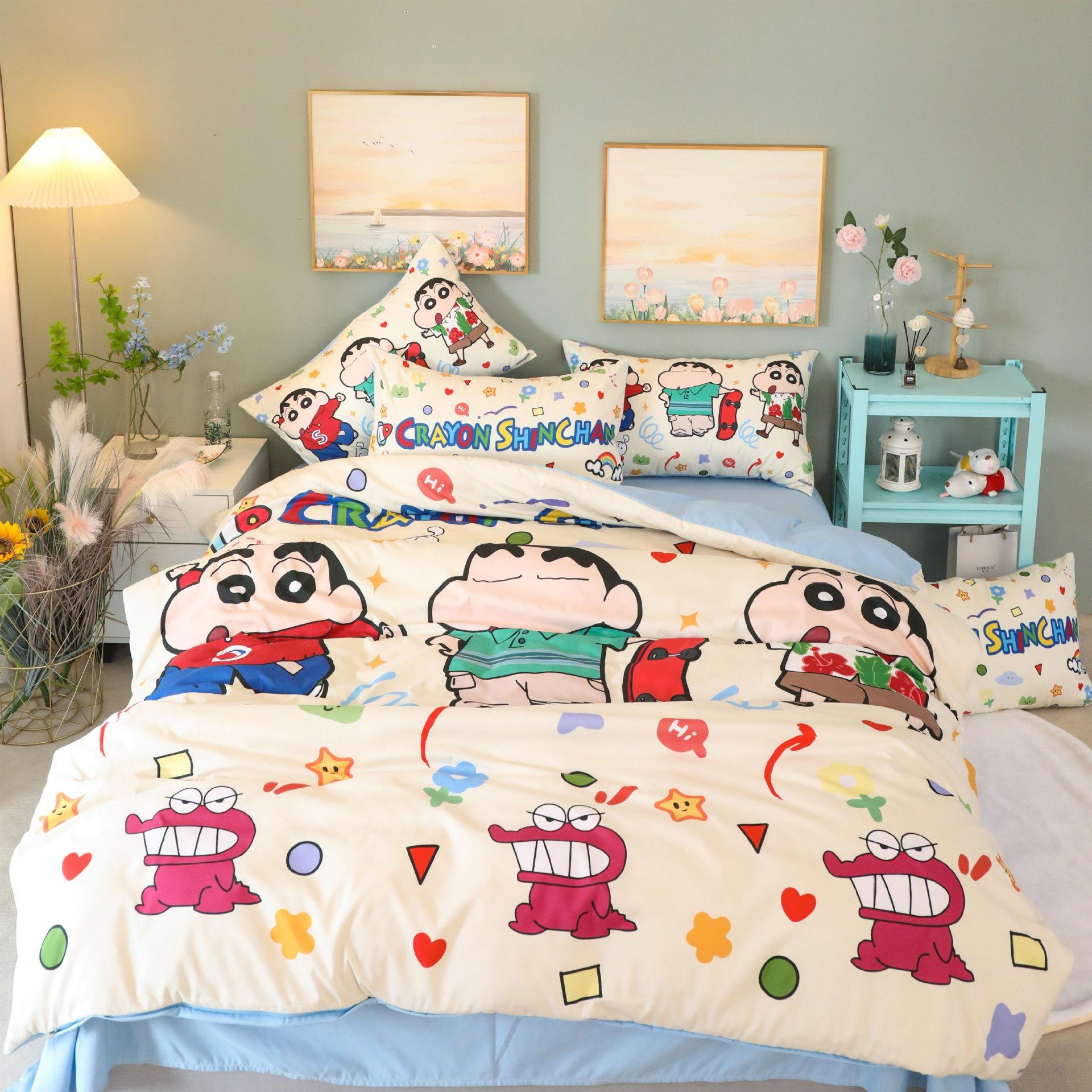 

Мультяшный пододеяльник Crayon Shin-chan с наволочкой, милый комплект постельного белья для мальчика и девочки, домашняя спальня 2/3 шт. 135x200cm