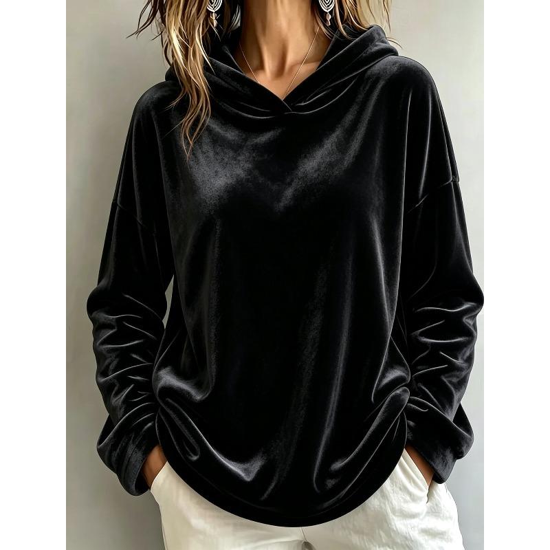 New Autumn and Winter Women's Long Sleeved Gold Velvet Solid Color Hooded Casual Hoodie Loose Top