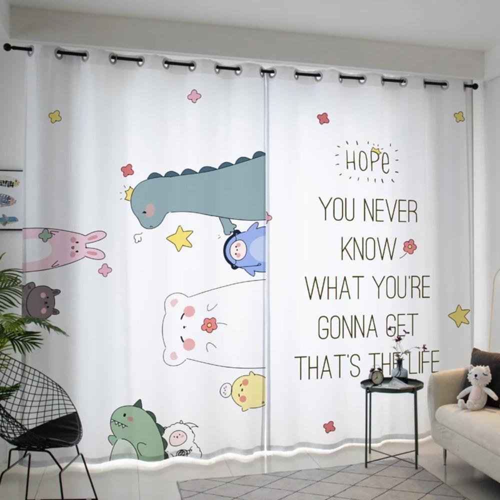 Animated Animal Zoon Elephant Pattern Lion Design Dinodaur Girls' Window Curtains For Kids Bedroom Living Room Bathroom Kicthen Door Home Decor