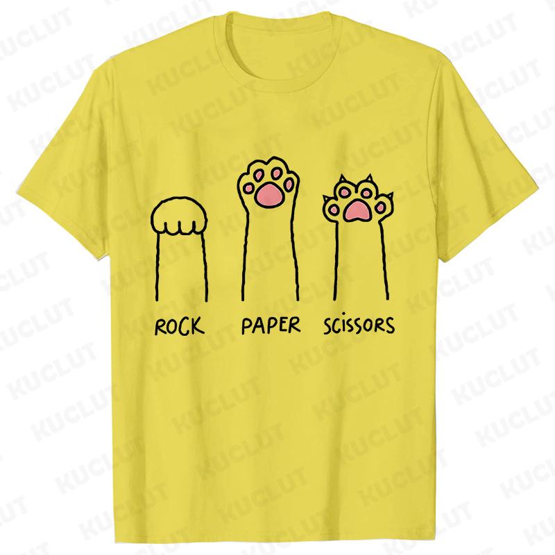 Schere Stein Papier Lustiges Katzenpfotenabdruck T-Shirt Damen Sommer Weiche Oversized Tops Mode Lässig Kurzarm Street T-Shirt