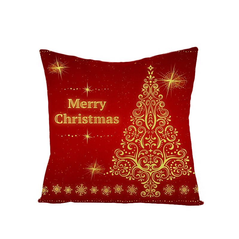 Cartoon Printed Polyester Pillow Cover Christmas Cushion Cushion Cover Red Christmas Home Decoration
