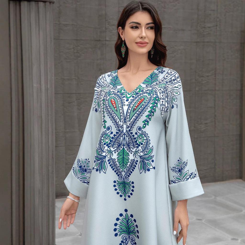 SW0827 Middle Eastern Beaded Abaya: Elegant Cross-Border Muslim Women's Long Robe Dress