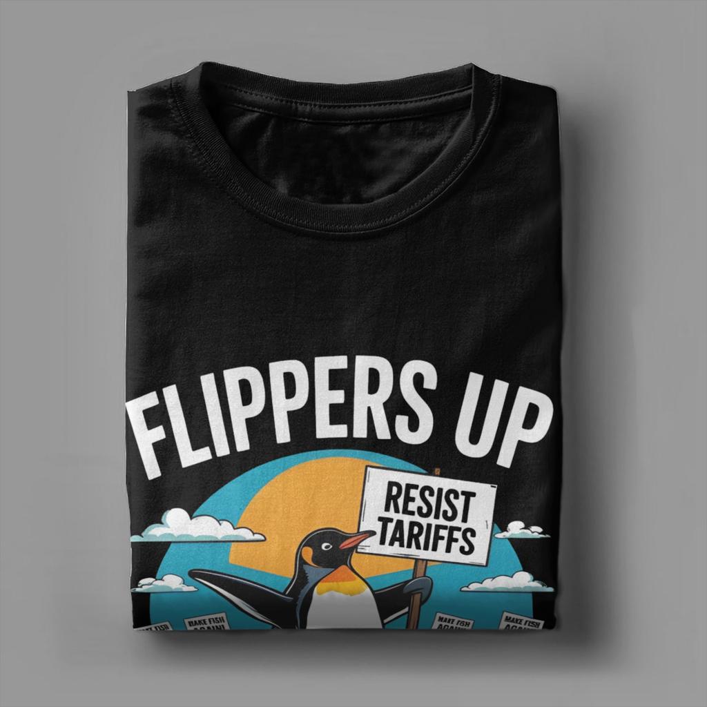 Grappige Resist Pinguïns Protest tegen Tarieven Heren T-shirts Vleugels Omhoog Uniek T-shirt Ronde Hals T-shirt 100% Katoen 6XL Top