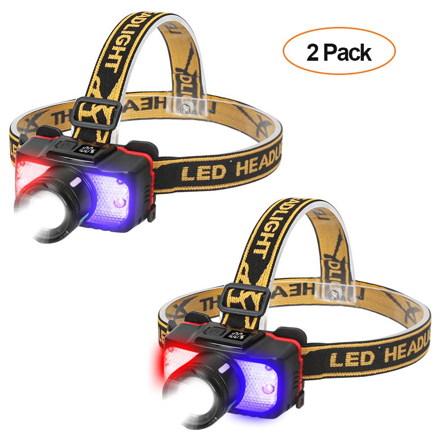 LED Headlamp Strong Light USB Rechageable Portable Fishing Camping Outdoor Head Lamp Work Flashlight with Warning Light