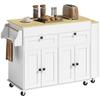 Kitchen Island with Extendable Top, Trolley on Casters, 2 Drawers, 4 Doors, White