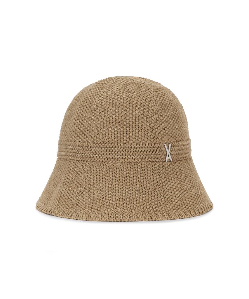 Bajal Studded Logo Summer Knit Bucket Hat Beige