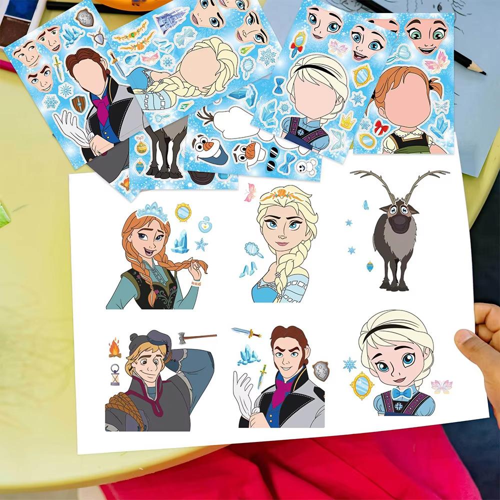 Disney 8 Adesivos de Quebra-Cabeça Congelante Face Maker Crie Seu Próprio Elsa Olaf Anna Adesivos de Quebra-Cabeça de Montagem DIY