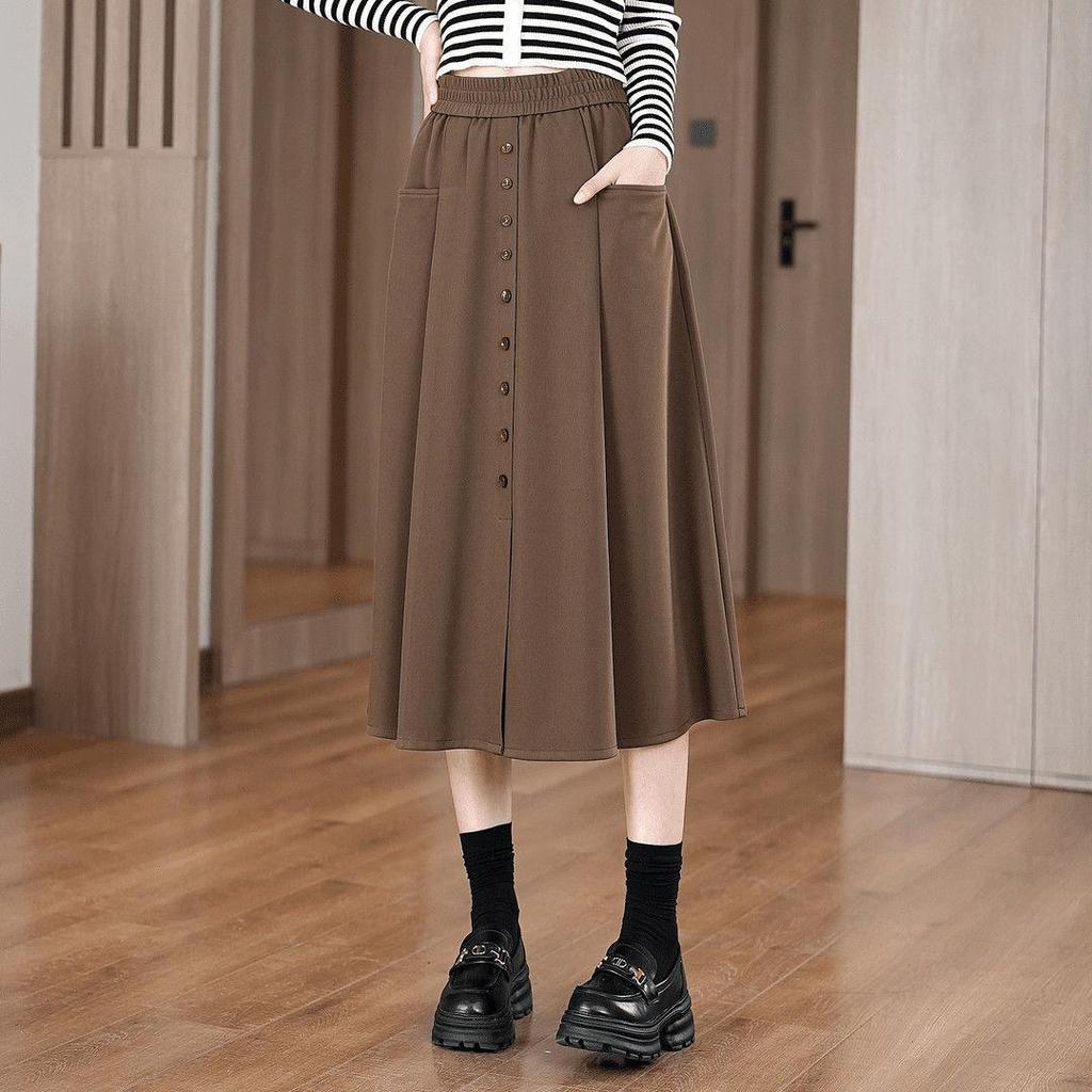Autumn/Winter High-Waist A-Line Wool Skirt for Middle-Aged Women - Slimming Wide-Hem Pleated Skirt