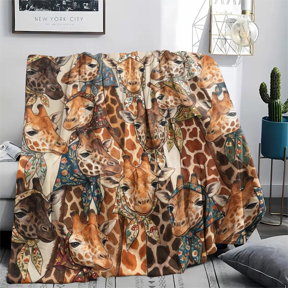 1 Stück Retro Tier Kunst Druck Flanelldecke, Hohe Qualität für Alle Jahreszeiten, Heimdekoration, Wärme und Komfort, Perfekt für Weihnachtsgeschenke