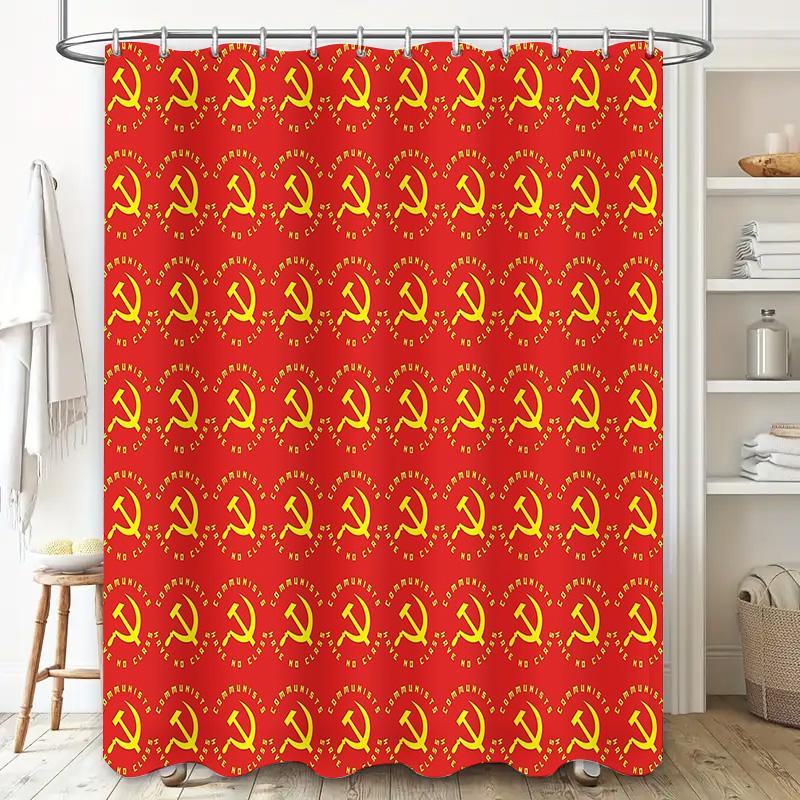 Red Flag Shower Curtain Vintage Soviet Union Communist Symbol Backdrop Decor Artistic Home Textile Modern Bathroom Accessories