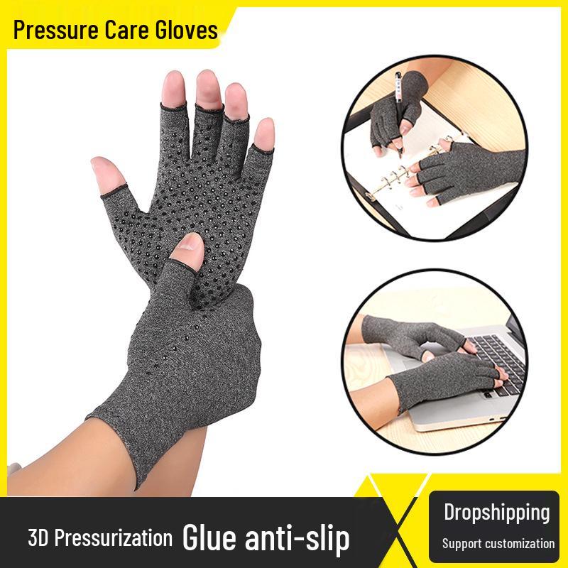 

Противоскользящие компрессионные перчатки без пальцев для занятий спортом в помещении и реабилитации - Меланжевый серый Medium