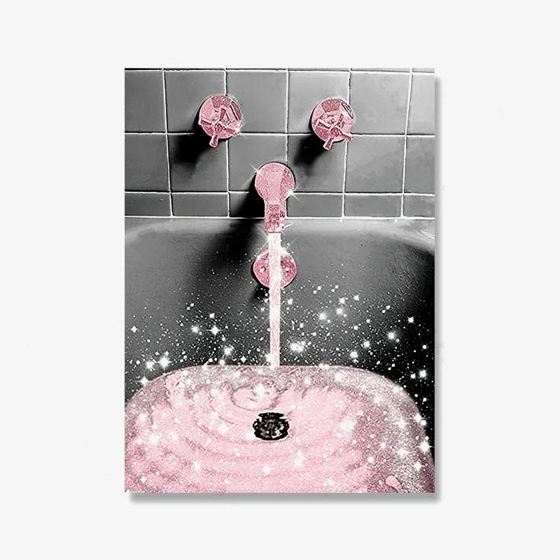 Modern Sexy Woman Bar Girl Drinking Bathroom Canvas Print Picture Poster Fashion Black White Roll Toilet Paper Painting Decor