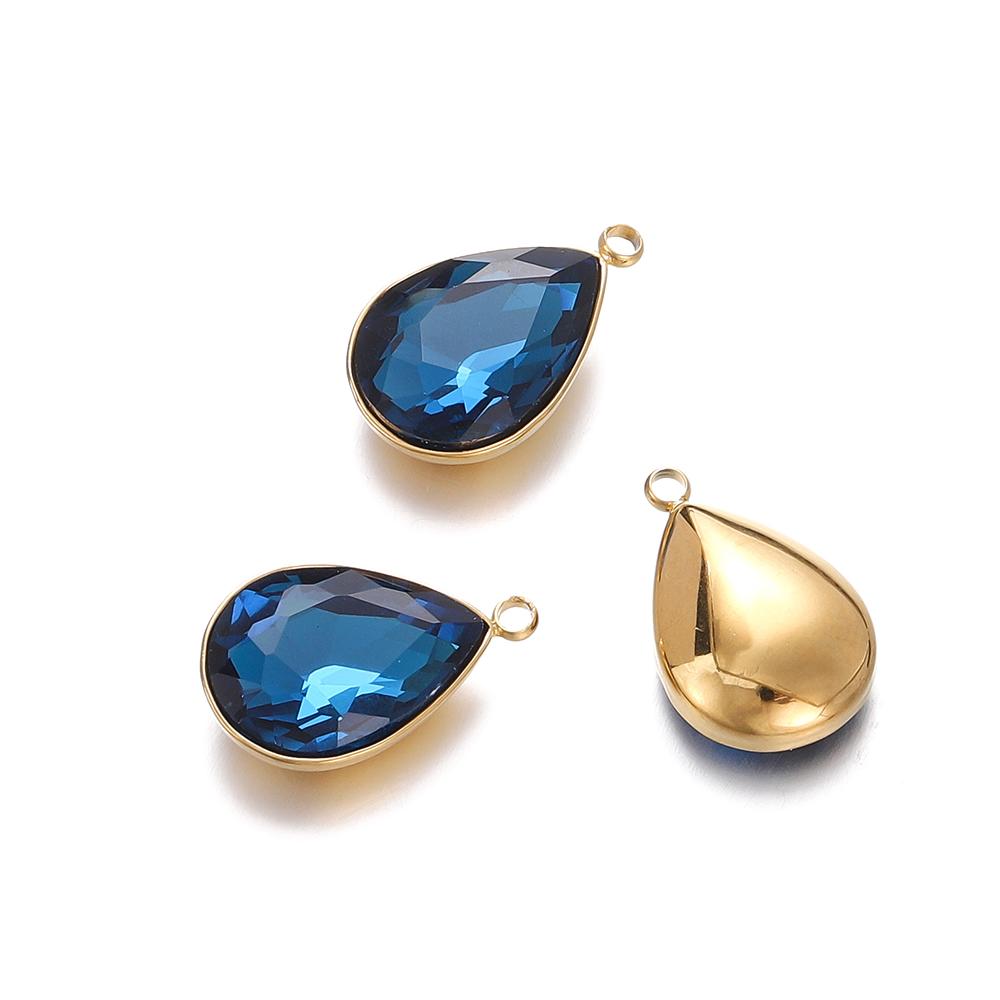 5Pcs Stainless Steel Crystal Glass Charms Pendants Water Drop Shape Charms for DIY Necklace Beads Jewelry Making Accessories