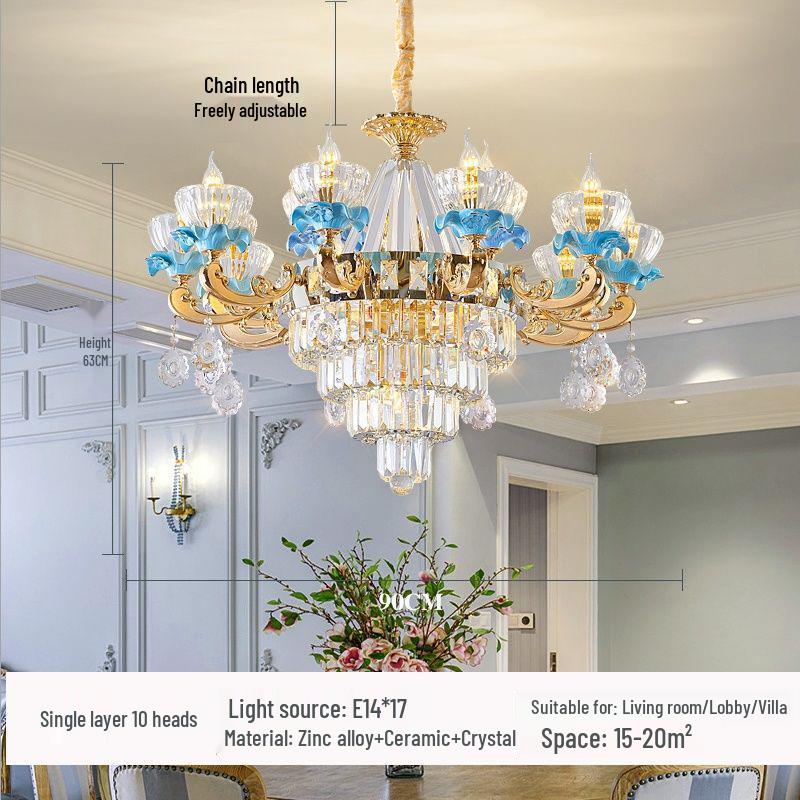 Luxury European Crystal Chandelier, French Ceramic Design for Living Room or Restaurant