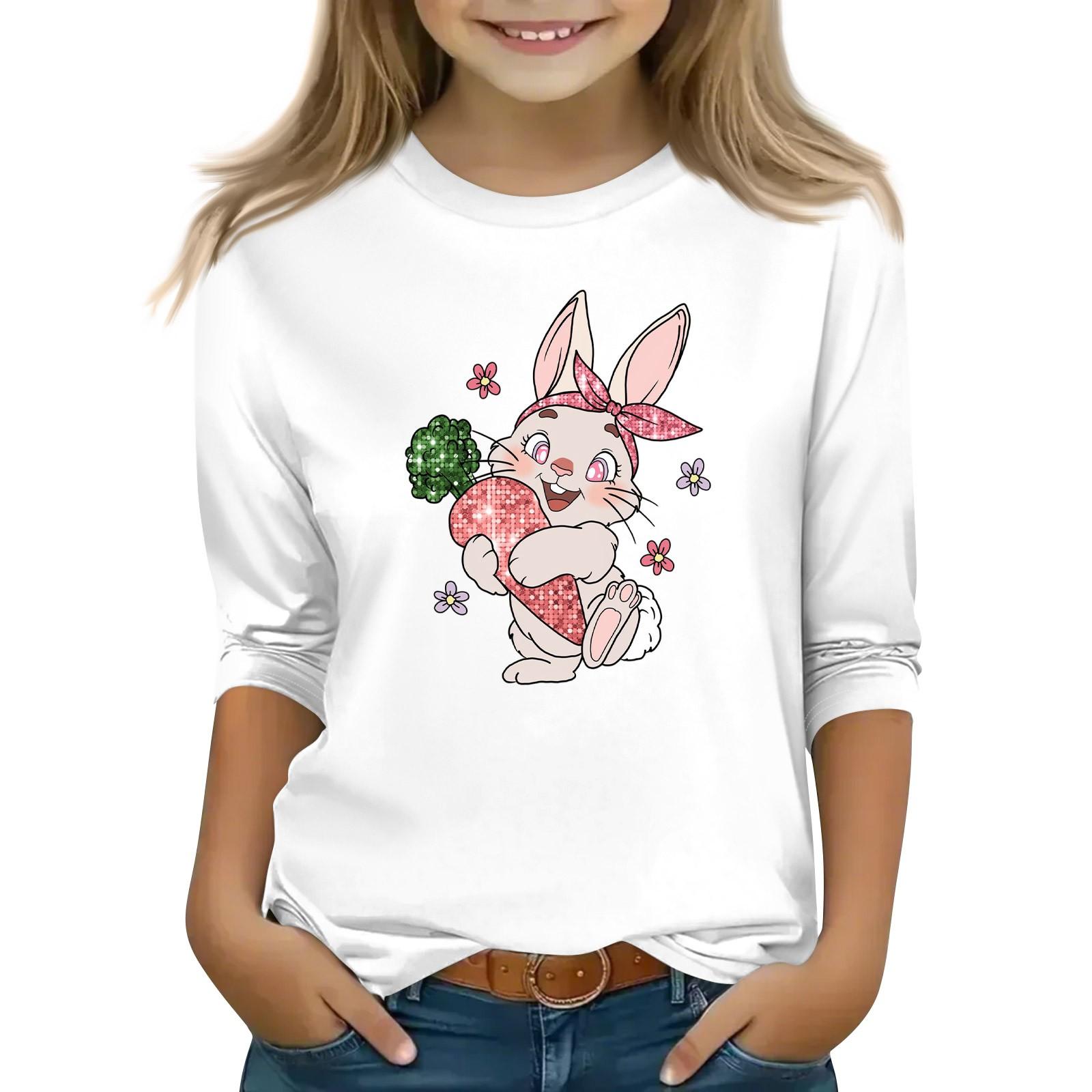 

Детская футболка с рукавом 3/4, повседневная футболка с принтом, круглый вырез, блузка-пуловер 130 белый