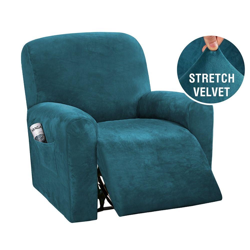 

Stay in Place Recliner Chair Covers Velvet Sofa Protector Soft Couch Slipcovers Lazy Boy green-Four Pieces
