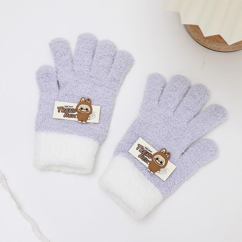 Winter Kinderhandschuhe Cartoon Bestickt Stoffetikett Labu Fünffingerhandschuhe Warm und Kältefest Baby Fingerhandschuhe