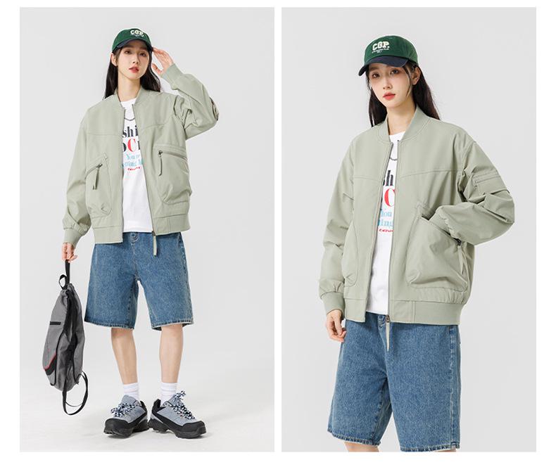2025 Japanese Trendy Men's Retro Loose Stand Collar Bomber Jacket - Spring Casual Drop Shoulder Workwear Style.