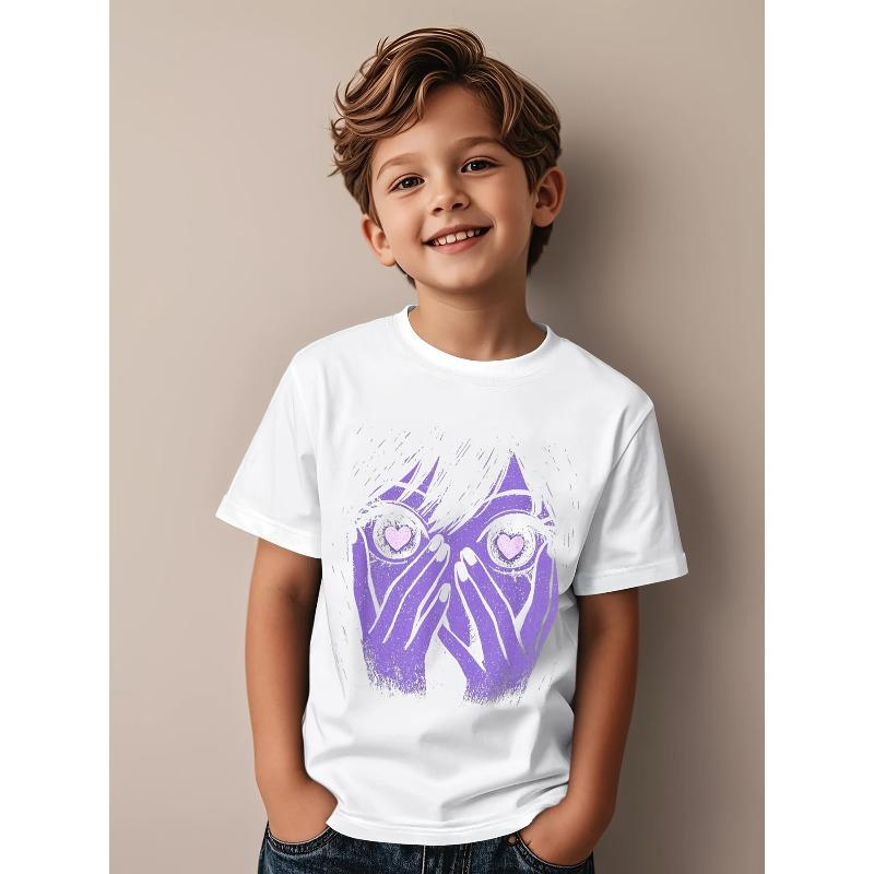 European sizes Soft Breathable Anime Eyes Girl Hearts Manga Otaku Grunge Alt Goth Aesthetic T-Shirt for Kids | Boys & Girls Graphic Tee