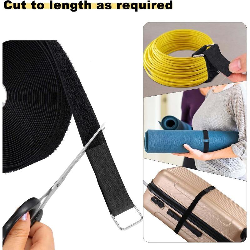 1PACK 1 inch x 32 feet Velcro straps with 50 metal buckles, adjustable fastening cable straps, cut length fastening straps