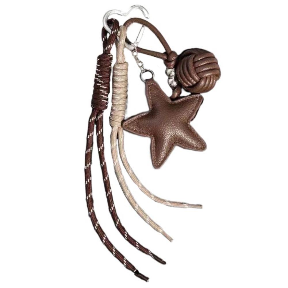 Woven Rope Leather Star Keychain Hanging Star and Ball Pendant  Small Gifts
