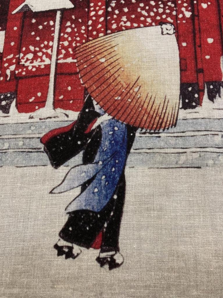 Ukiyo-e hand towel from Kawase Hasui's Twenty Views of Tokyo, Zojoji Temple, Shiba