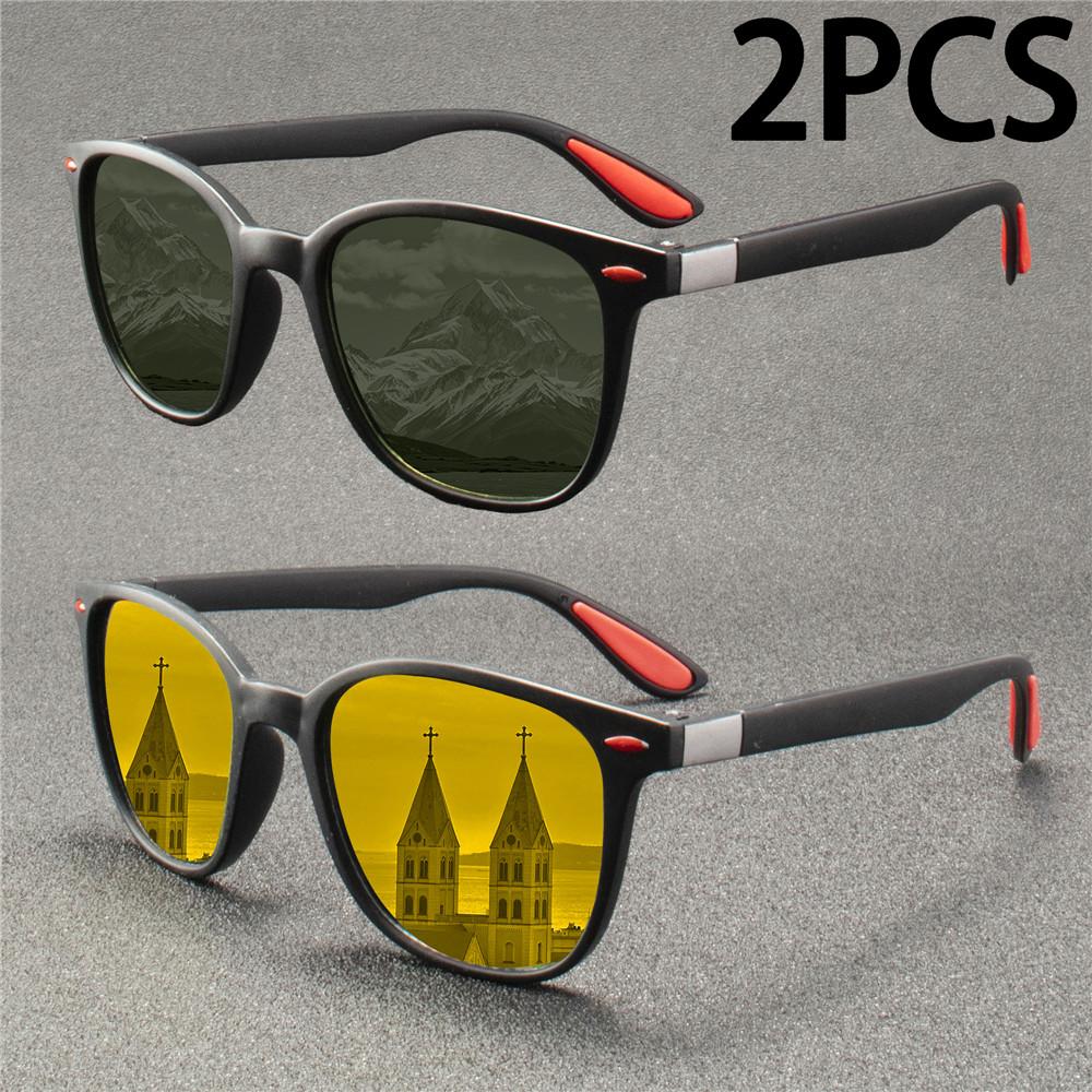 

2PCS Classic Sunglasses Men Women Brand Design Driving Square Frame Sun Glasses Male Goggle