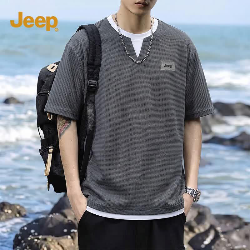 

JEEP Men s Waffle Faux Two-Piece Short Sleeve T-Shirt XL