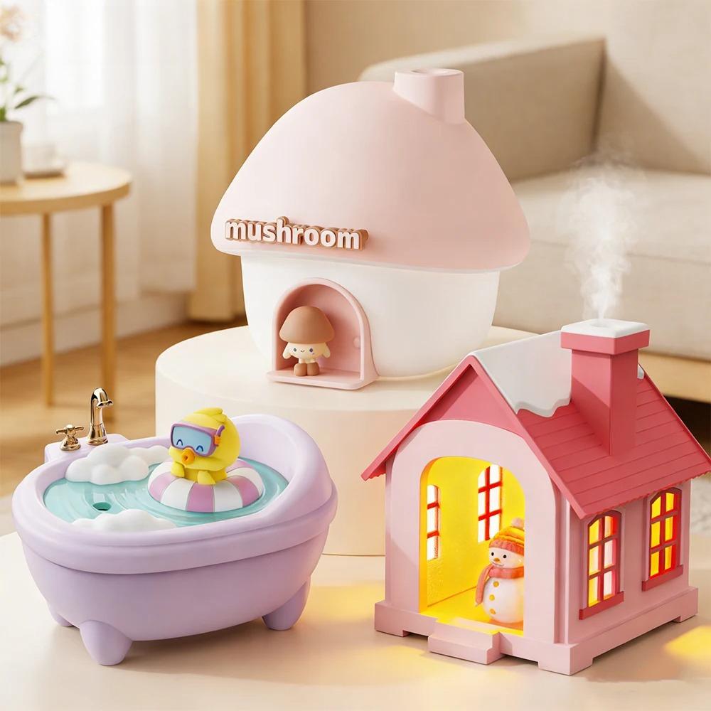 Cartoon House Aroma Essential Oil Diffuser 7-Colours Ambient Night Lights USB Lovely Home Air Humidifier for Children Home Gifts