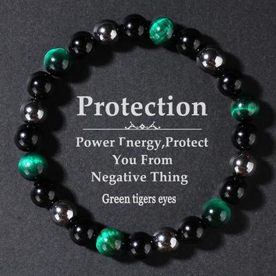 Bracciale di Protezione Donna Uomo Onice Nero Occhio di Tigre Verde Bracciale Energia Buona Fortuna Perline su Cordino Braccialetti