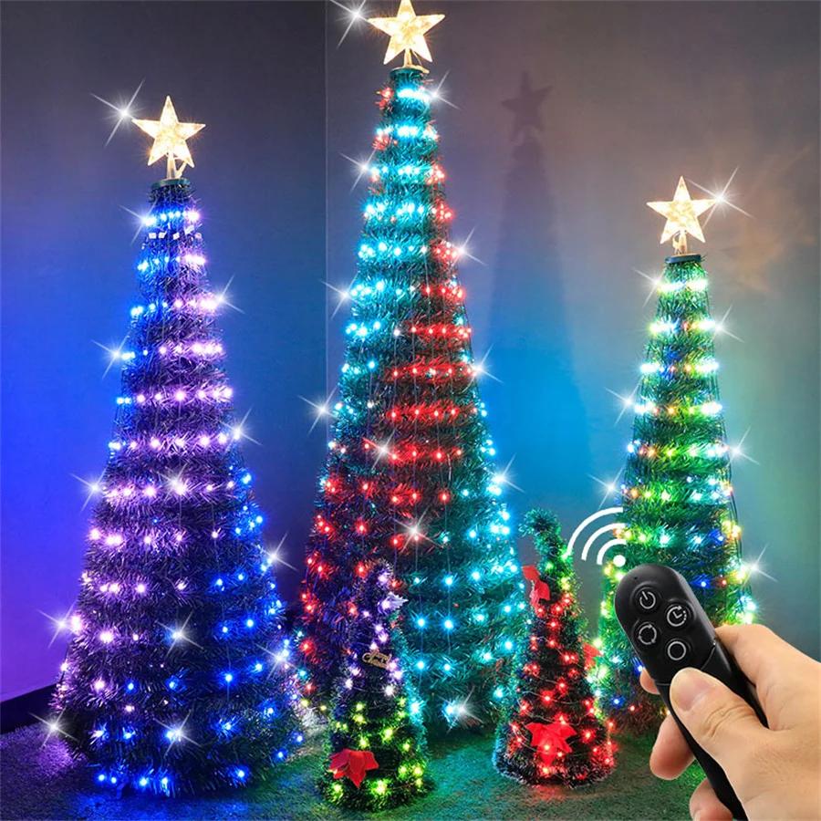 1.8M Remote Controlled Artificial Christmas Tree With 304LEDS RGBIC Fairy Light Garland for Home Xmas Wedding Holiday Decor