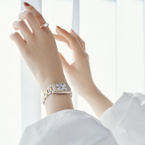 Seiko Watch Lucia Square Design Solar Radio Control Women's Watch SSVW210 Silver + Lady Gold