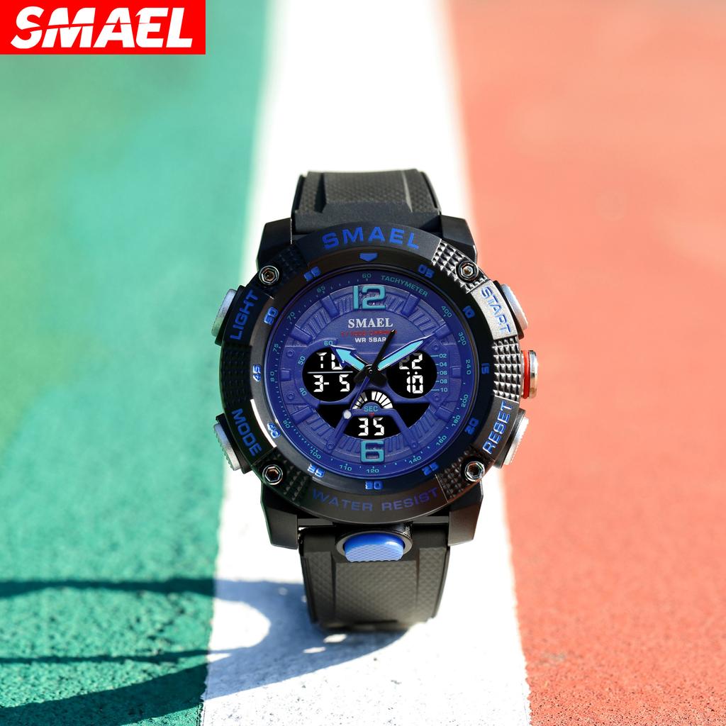 SMAEL Casual Waterproof Watch Digital Dual Display Outdoor Sports Multi-functional Glow-in-the-dark Men's Watch