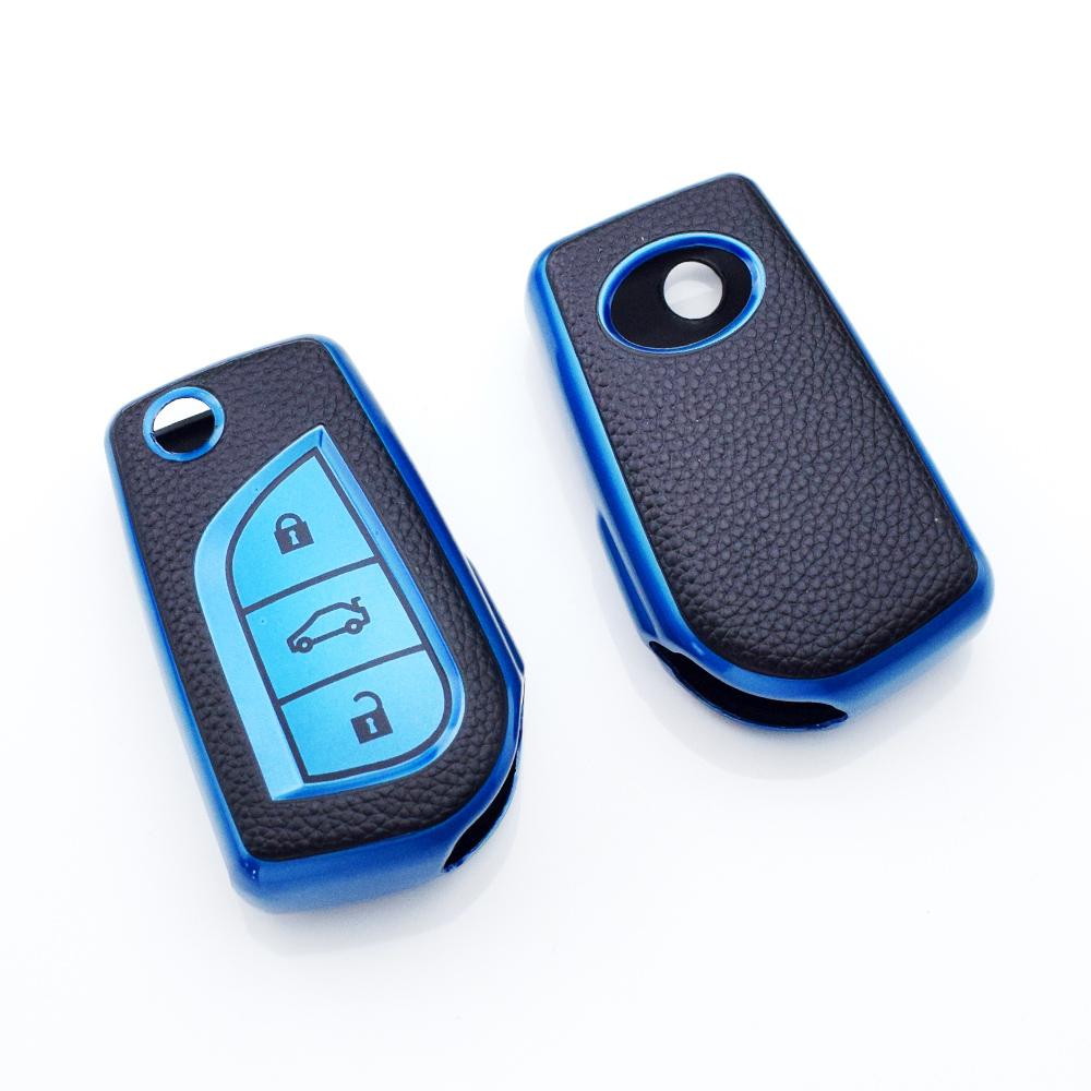 3 Buttons TPU Leather For Toyota Highlander Camry RAV4 Aygo Yaris Car Flip Key Cover Case Auto Shell Holder Fob Bag Keychain