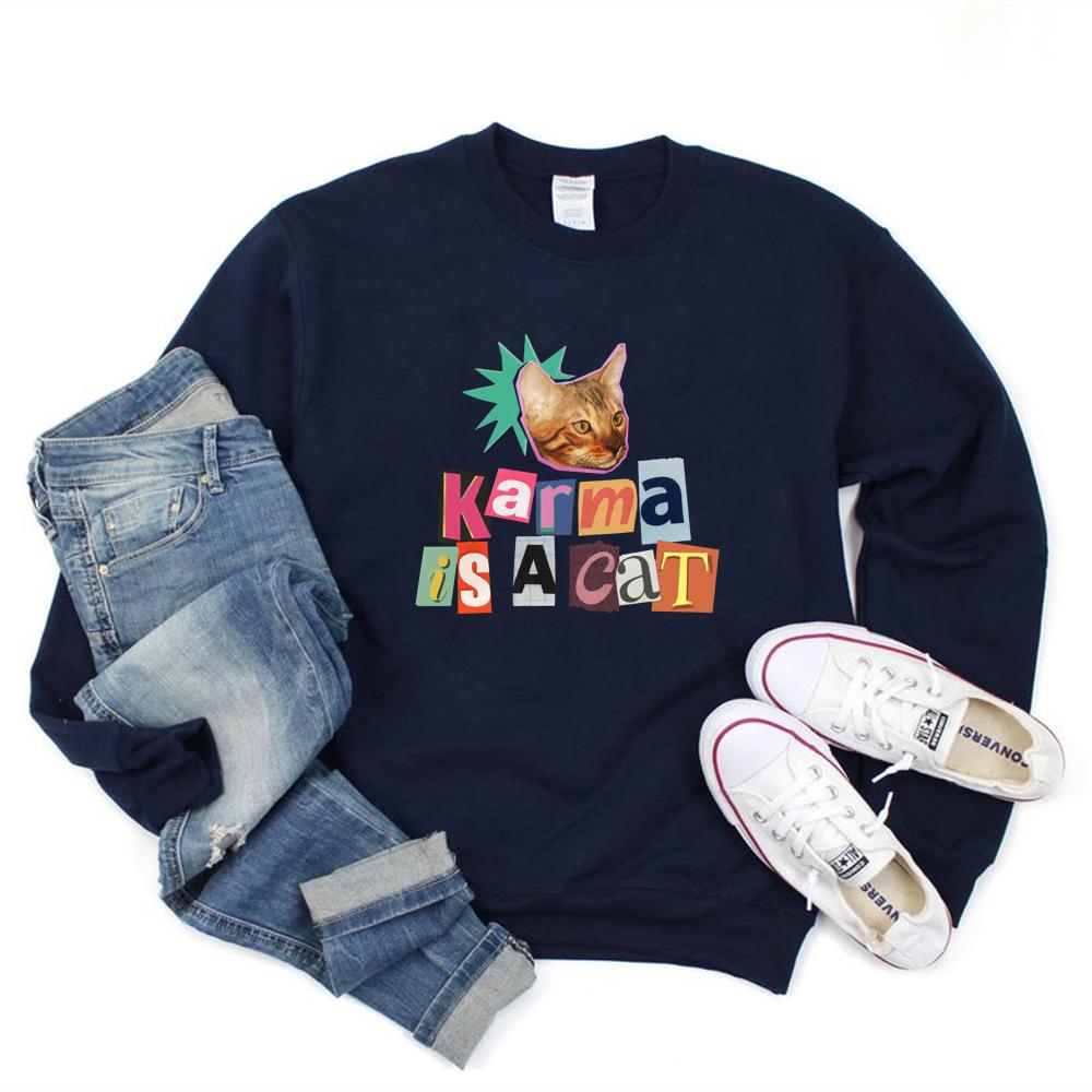Unisex Süßes Karma Is A Cat Sweatshirt Meet Me At Midnight Hoodie Neues Album Midnight Inspirierter Pullover Karma Sweatshrits Katzenmama Geschenk