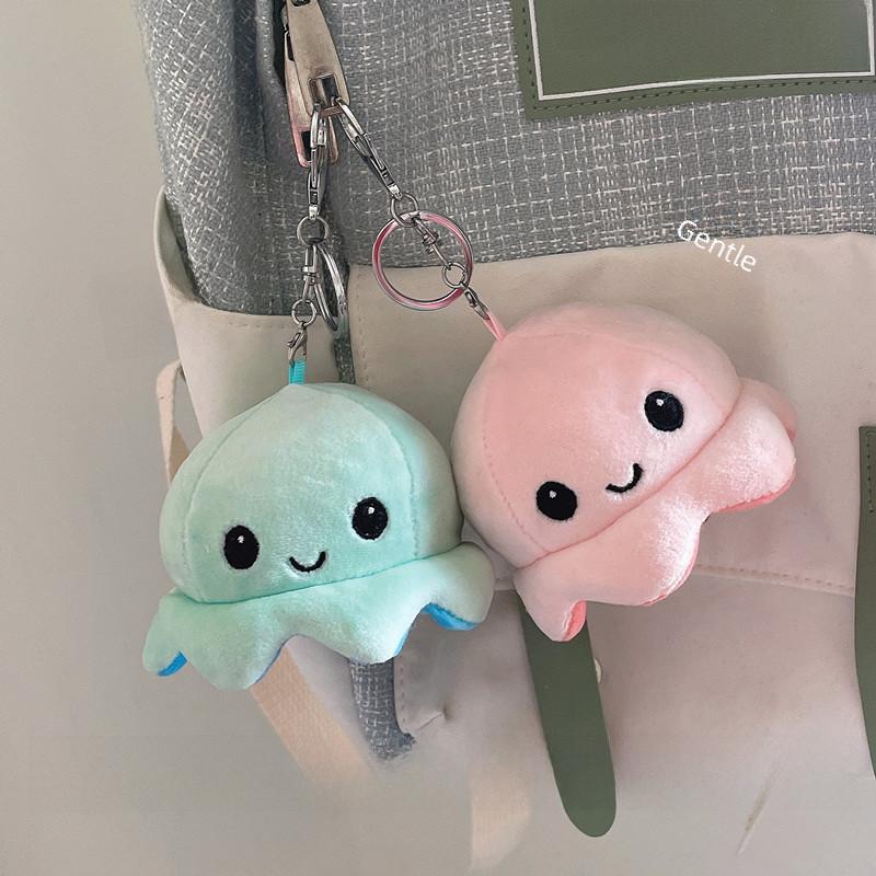 Adorables Porte-clés Peluche Pieuvre Réversible Charm Mignon pour Couple Jouet en Peluche Courte Coton PP