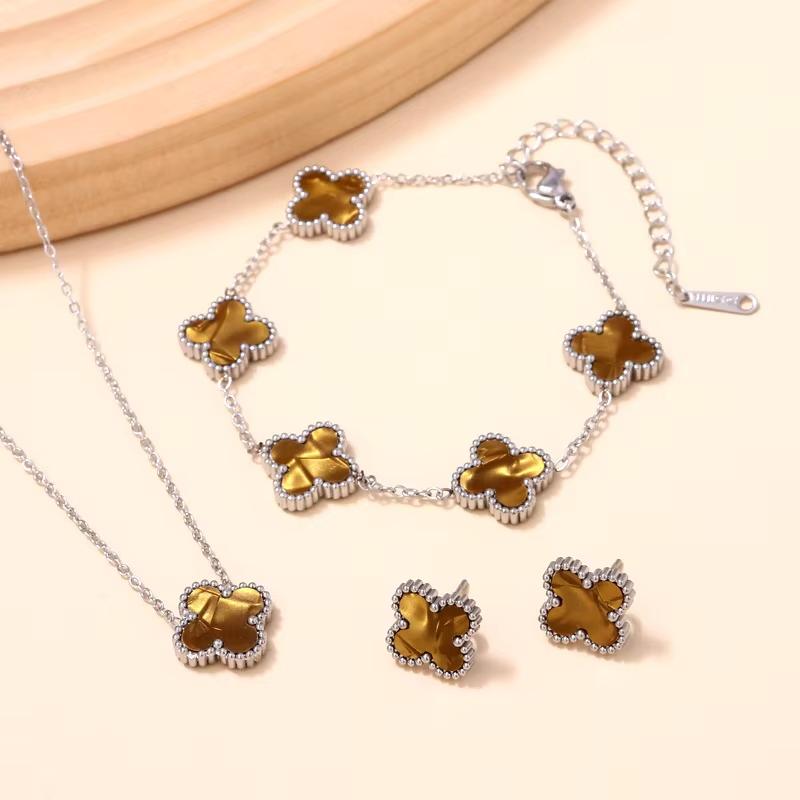 Tarnish Free Best-selling Stainless Steel 18K Gold Plated Bracelet, Necklace, Earrings and Stud Set Jewelry for Ladies