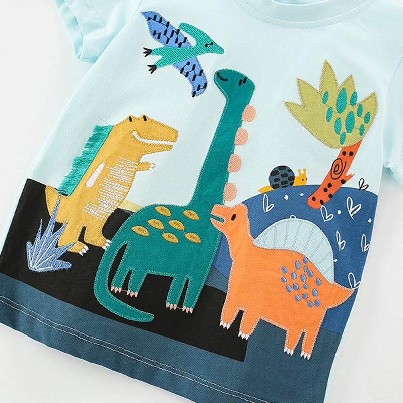 Children's Clothing Summer T-shirts Children's Cartoon Dinosaur T-shirts Knitted Cotton Round Neck Boys' Tops