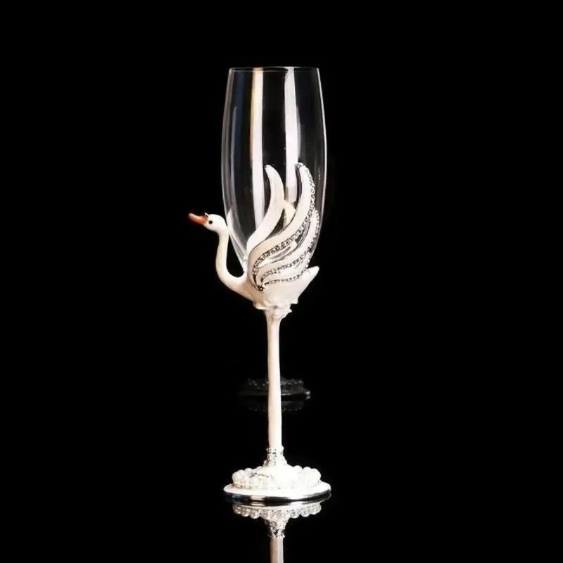 Kreativer Champagnerbecher aus Kristallglas, Schwanen-Emaille-Rotweinbecher, Luxus-Glasbecher, originelles Cocktailgläser-Set, Gläser für Getränke