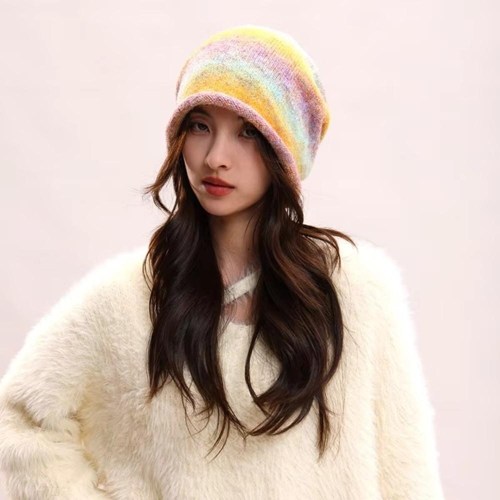Rolled Brim Drawstring Beanies Hat Loose Pile Cap Simple Brimless Beanie Cap  Autumn Winter