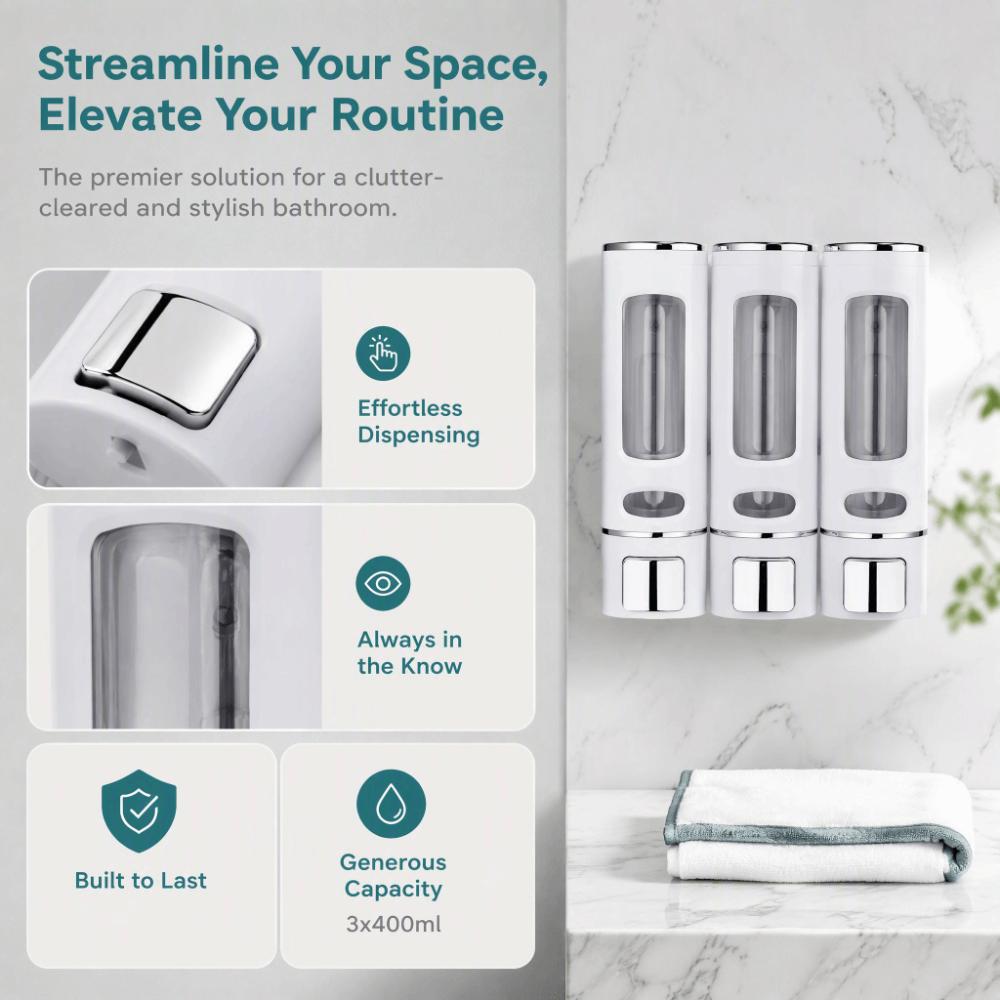 White Black Shampoo Dispenser Plastic Body Wash Dispenser Conditioner Dispenser Home Hotel