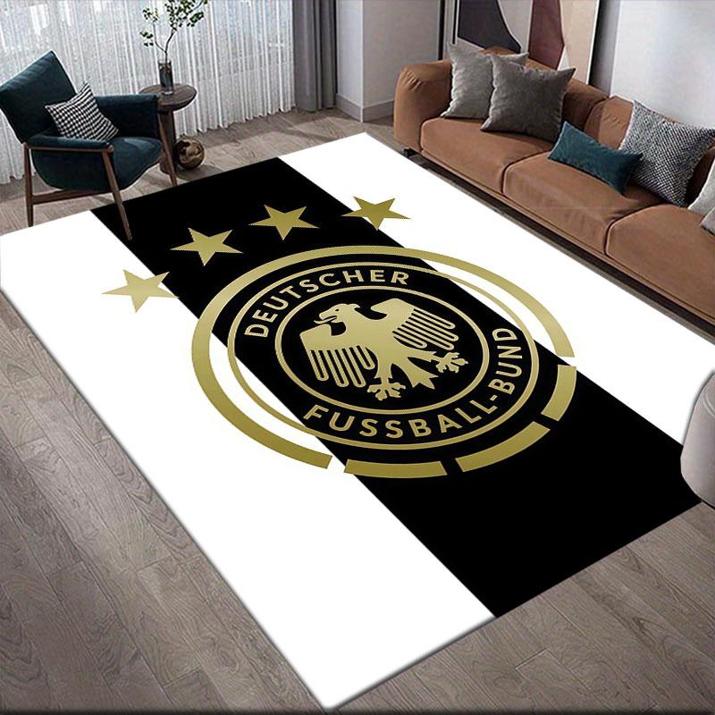 German Football Association Flannel Printed Carpet, Home Sofa Decoration for Living Room & Bedroom, Non‑Slip Play Flannel Floor Mat for Game Room