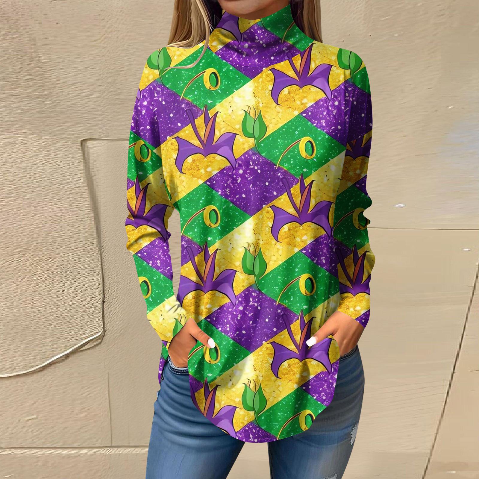 

Футболки для женщин, осенние повседневные рубашки с длинными рукавами, толстовка с винтажным принтом, топ с высоким воротом, пуловер L