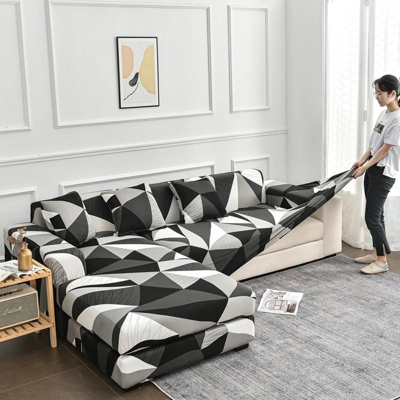 Universeller bedruckter Sofabezug mit geometrischem Muster, dehnbar, für Wohnzimmer, Couchschutz, waschbar, Dekor, Chaiselongue, Sofabezug