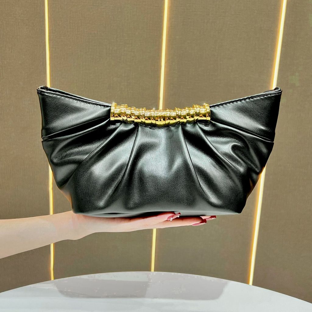 Pu Clutch Bag For Women With Solid Color And Pleated Design For Formal Events