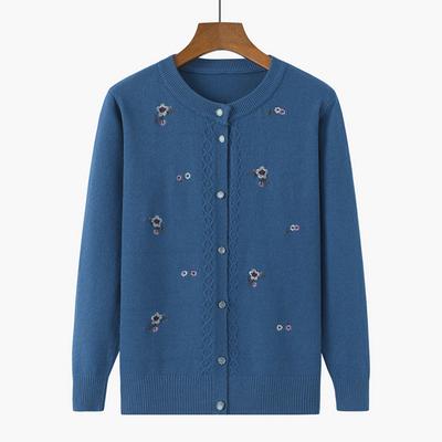 Autumn Sweaters Winter Knitted Clothes Women Printed Middle Aged Mother Embroidered Long Sleeve Tops Button Sweater